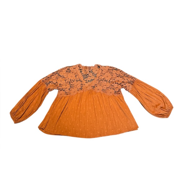 Free People Lina Folk Gypsy Peasant Festival Floral embroidered crochet top - Picture 3 of 9